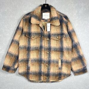 AMERICAN EAGLE Oversized Brushed Brown Plaid Shacket Jacket Women's XS NWT $90